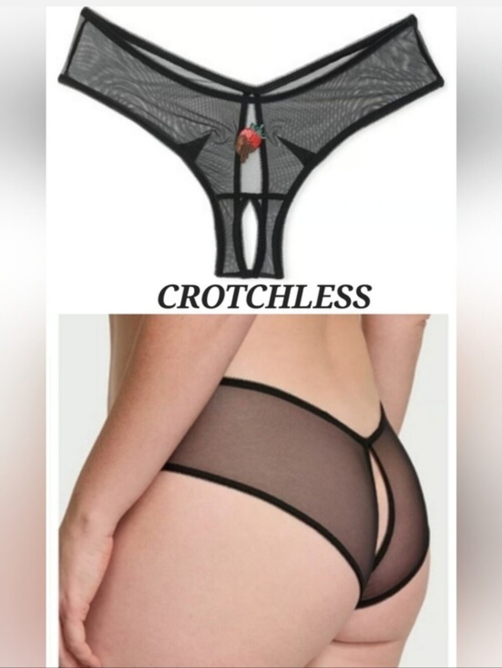 Victoria's Secret Very Sexy Mesh High-Leg Crotchless Cheeky Panty LARGE BLACK